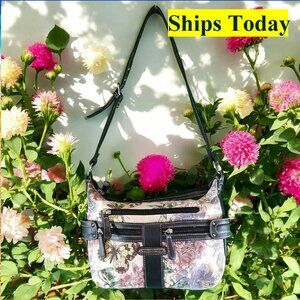 Stone Mountain Black Floral 70% Cotton Purse Shoulder Bag 12240